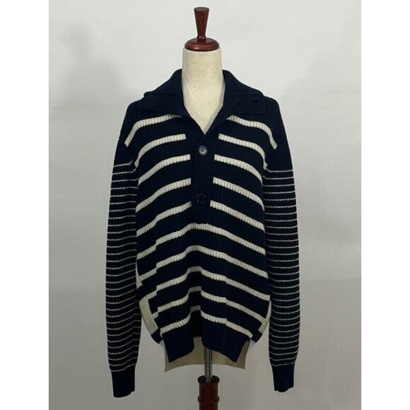 EOLAS Sz M Medium Navy Stripe Cashmere Wool Sweater Parker - Picture 7 of 10